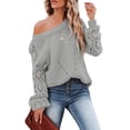 thumbnail image 5 of Hanerdun Women Hollow Out Pullover Sweater Female Round Neck Knit Jumper Grey L, 5 of 5
