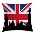thumbnail image 1 of Union Jack Throw Pillow Cushion Cover, Houses of the Parliament Silhouette on UK Flag Historic Urban Skyline, Decorative Square Accent Pillow Case, 24 X 24 Inches, Royal Blue Black Red, by Ambesonne, 1 of 2