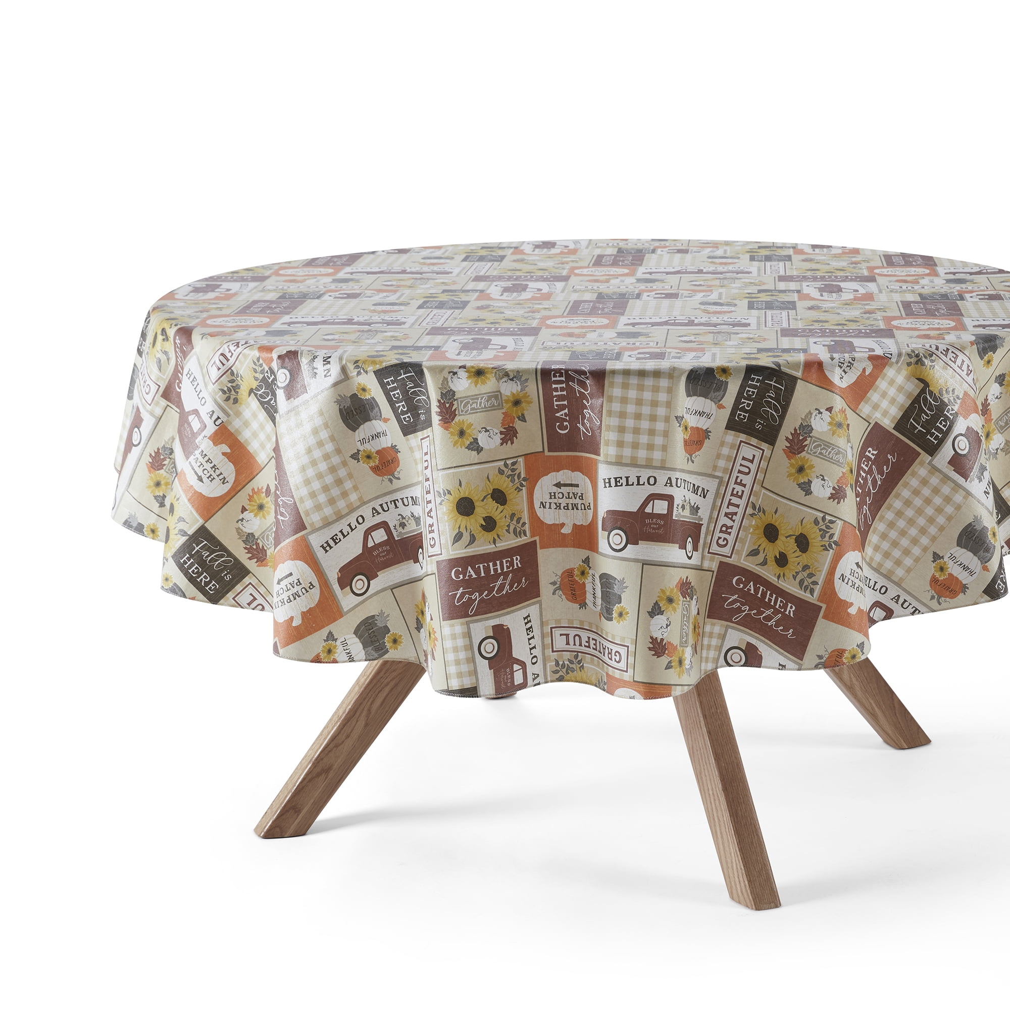 Way To Celebrate Harvest Autumn Patchwork Tablecloth, Fall Décor 60" x 102" - Beige