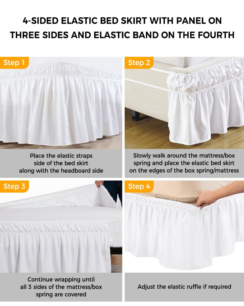 Eucalyptus Flowers Wrap Around Bed Skirts for Queen Bed 18" Drop,Bed Skirt with Adjustable Elastic Belt Dust Ruffle Bed Valance for Bedroom Hotel Botanical Floral Leaves Gray Plaid Bed Frame Cover