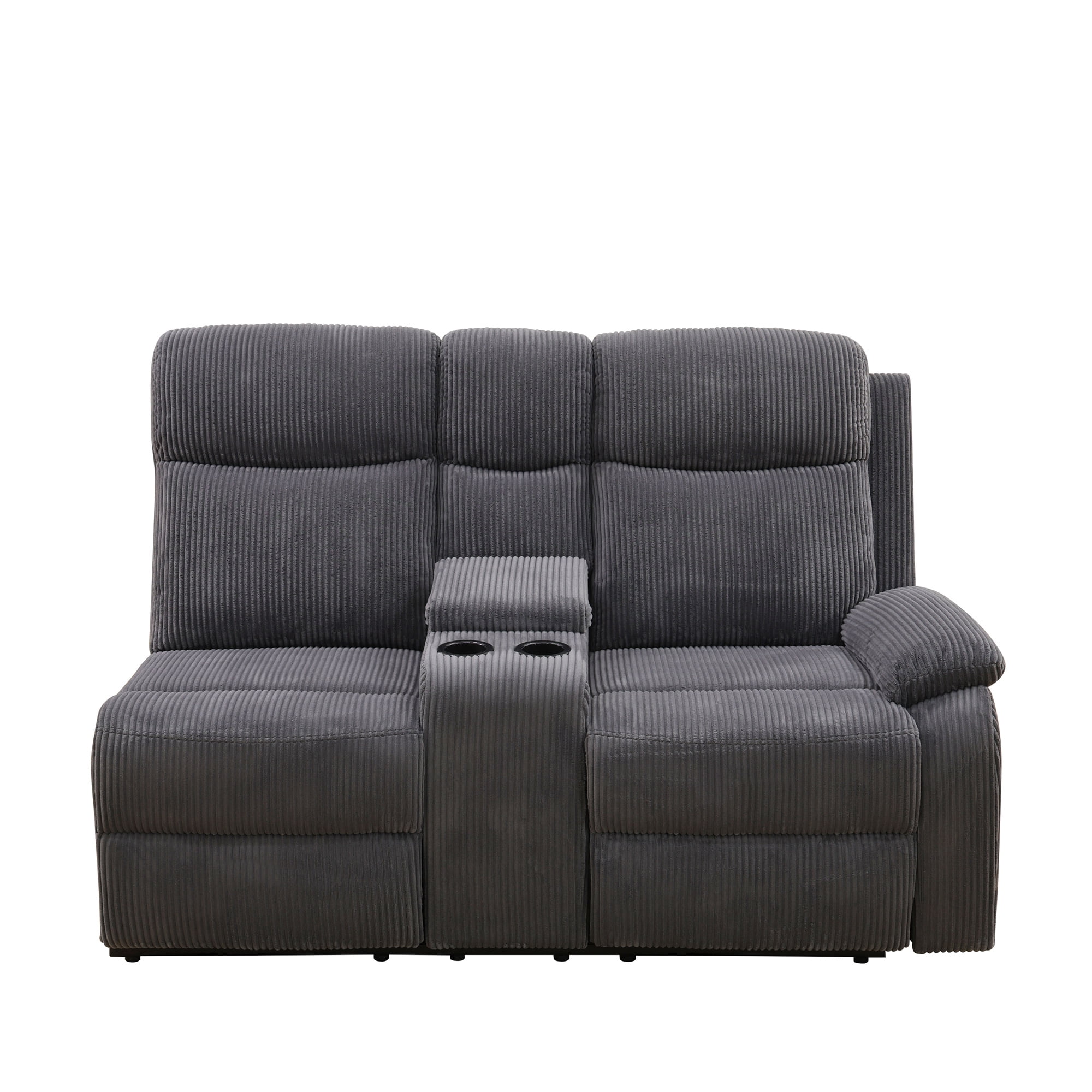 Aukfa 3-Piece Recliner Sofa Set, 5 Seat Sectional Couch with Cup Holders&Storage Console, Corduroy, Gray