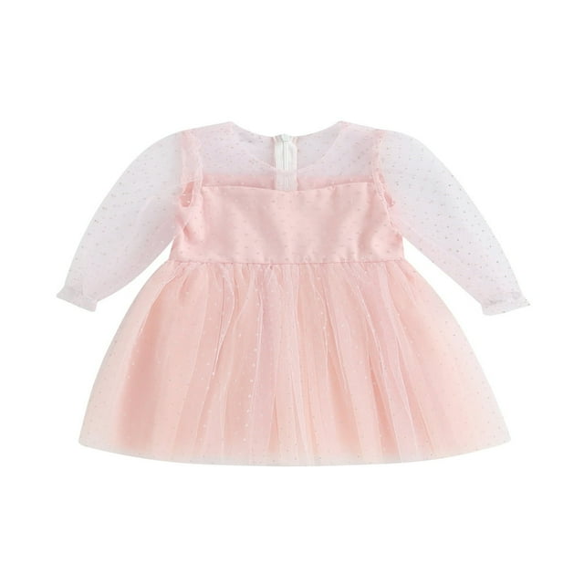 Robe en Tulle à Manches Longues à Pois pour Fille, Robe de Fête Ligne A