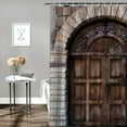 thumbnail image 2 of Shiartex  Rustic Shower Curtain, Arched Wooden Venetian Door with Eastern Royal Ottoman Elements European Culture, Cloth Fabric Bathroom Decor Set with Hooks, Brown Cream White, 2 of 7