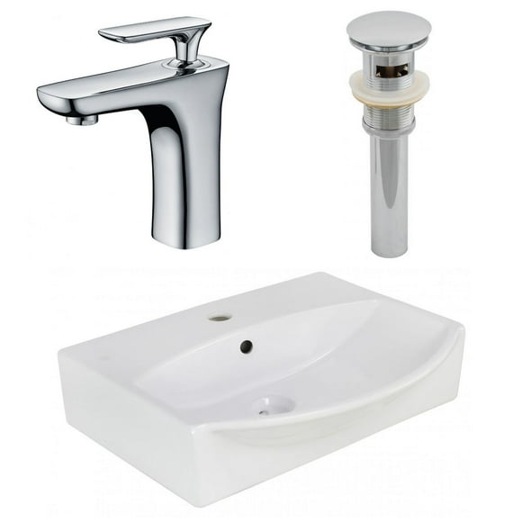 19.5-in. W Wall Mount White Bathroom Vessel Sink Set For 1 Hole Center Faucet AI-26568