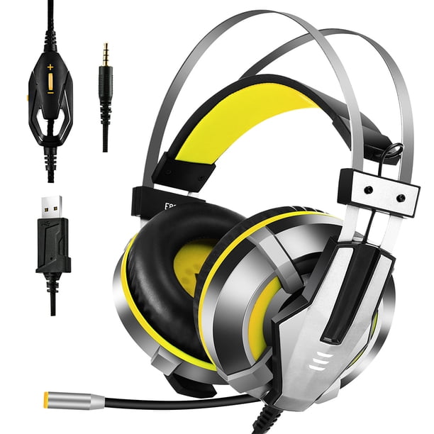 EKSA E800 Auriculares para juegos Auriculares estéreo con reducción de ruido Auriculares portátiles ajustables para juegos, Amarillo seitruly EL000614-01B