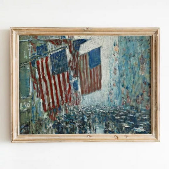 Kna Prints - Rainy Day On Fifth Avenue By Childe Hassam Us America Flag Wall Art Poster Print - Kir 7942, UNFRAMED-8x12