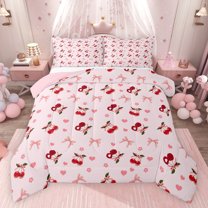 Feelyou Princess Bowknot Kids Bedding Comforter Set, Fashion Cherry Flower Twin Comforter Sets, Pink Bow-tie Theme Reversible Bedding Set, Ultra Soft Bedroom Decor, 2pcs