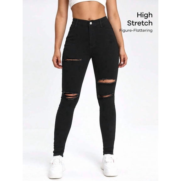 Slant Pocket Ripped Skinny Jeans
