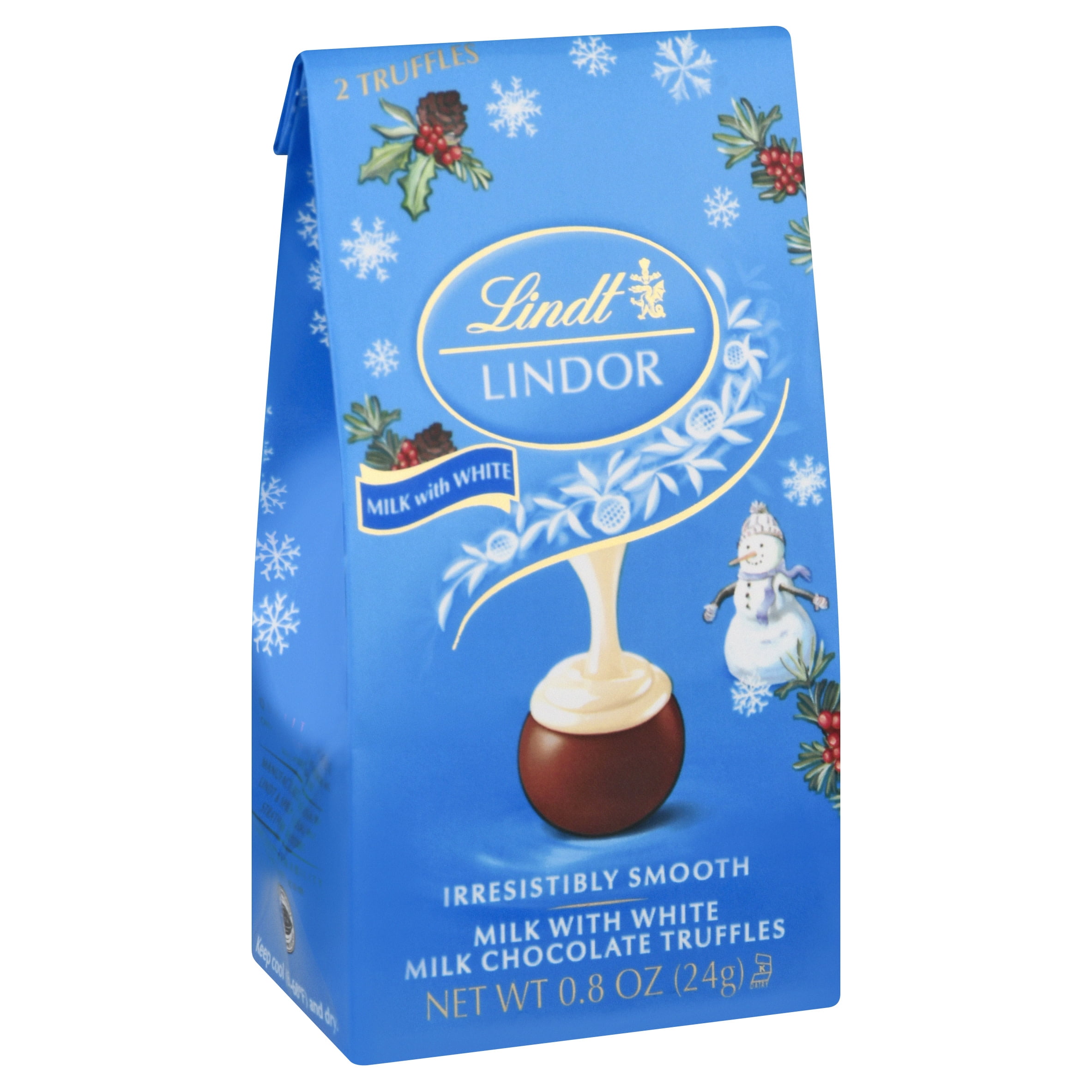 Lindt LINDOR Holiday Snowman Milk and White Snowman Chocolate Candy Truffles, 0.8 oz. Bag