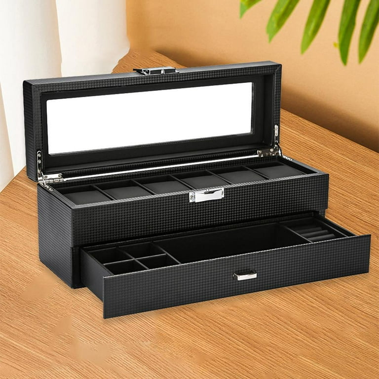 Watch Box with Drawer for Men Women 6 Display Organizer for