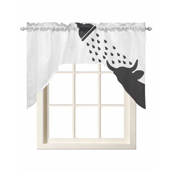 Cows Showering Swag Valances for Windows, Small Curtains Drapes, Modern Abstract Art Funny Animals Kitchen Window Curtains Over Sink Rod Pocket Window Treatment Valance for Bedroom/Bathroom 56"x36"