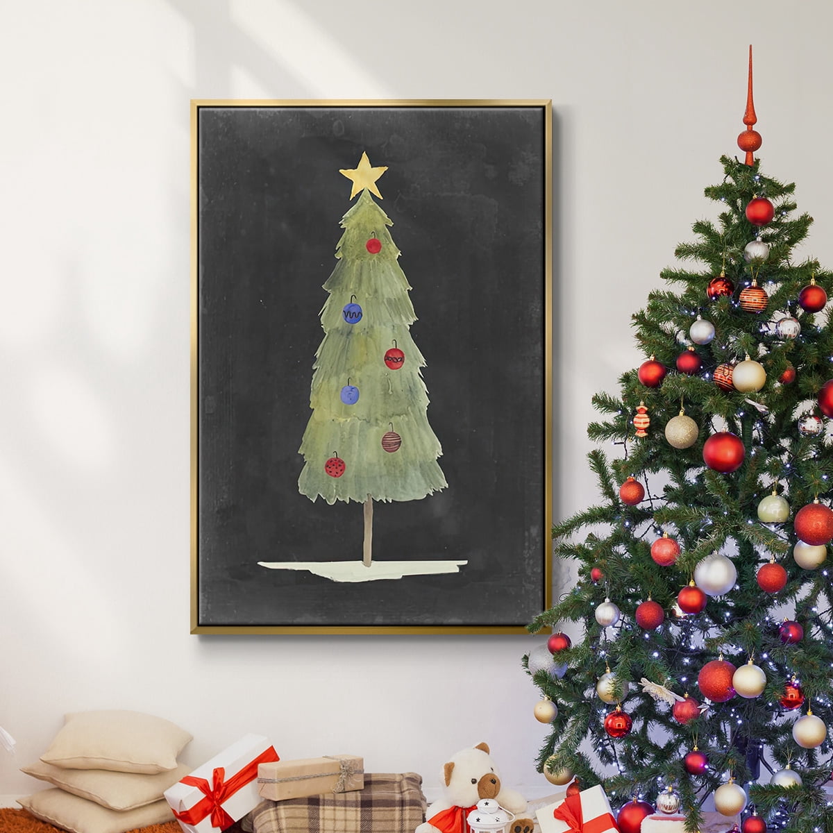 Christmas Glow II - Framed Gallery Wrapped Holiday Canvas - 27 x 41 - Gold Frame