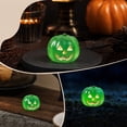 thumbnail image 2 of Glow-in-the-Dark Mini Pumpkin Ornament, Molded Polymer Jack-O-Lantern Figure for Halloween Table Decor, Green, 2 of 5