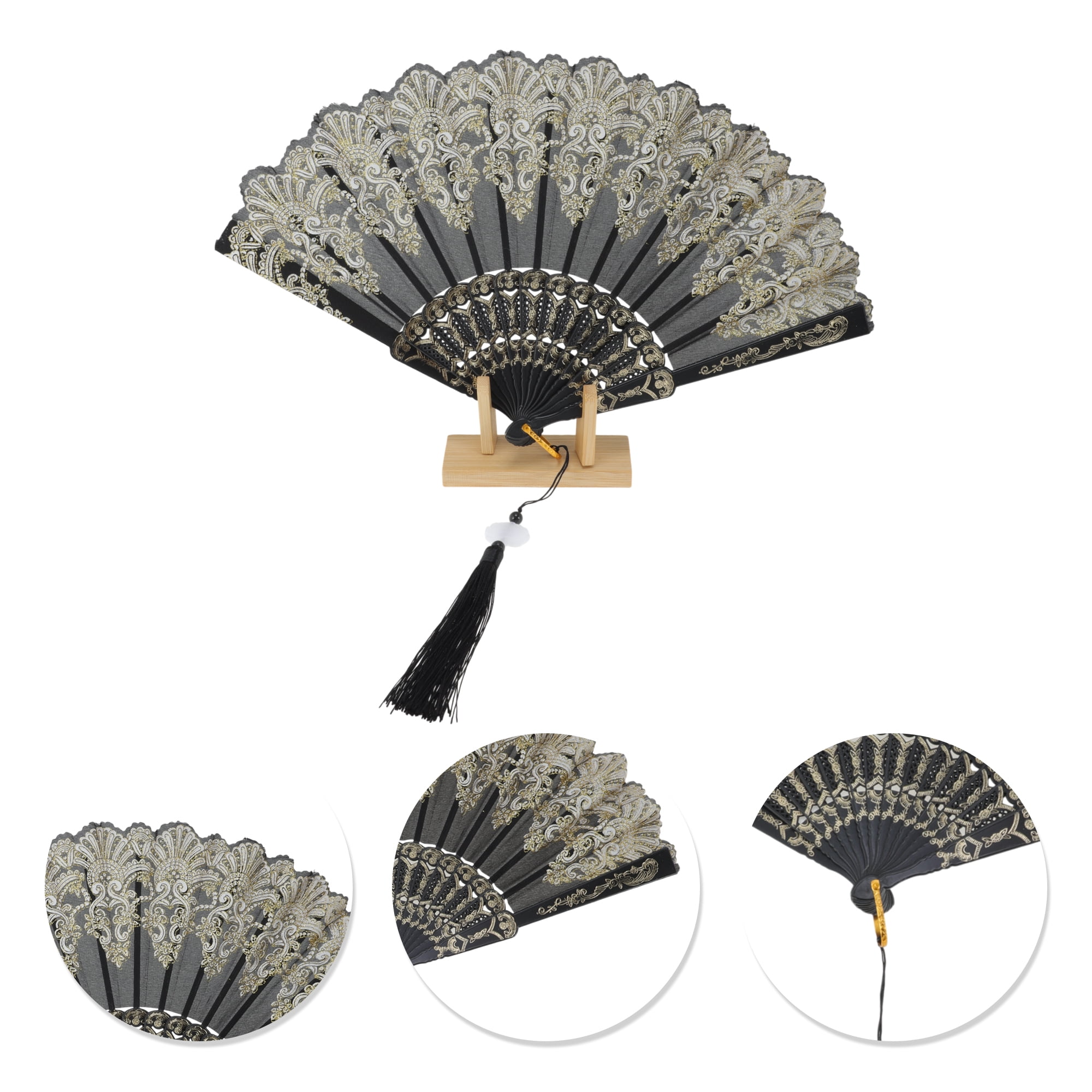 Unique Bargains Lucky Cloud Pattern Folding Fan 1 Pc for Summer Events Decorations Black