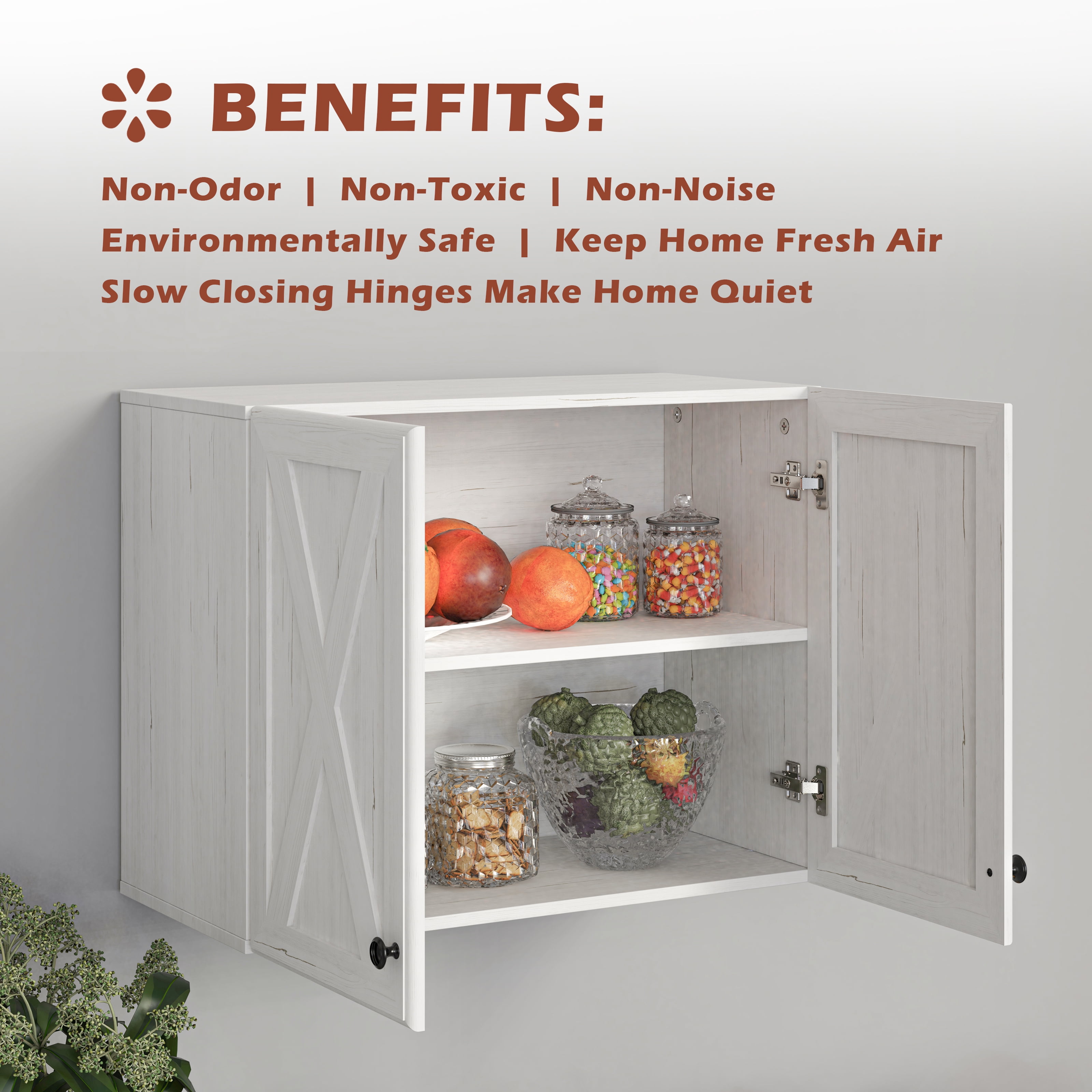 POLIHOME Laundry Room Wall Cabinet Wall Mounted Storage Cabinets with 2 Barn Doors and Adjustable Shelves, 24inch