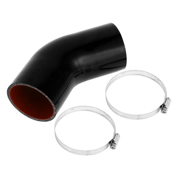 Unique Bargains 1 Set 76mm/2.99" ID 102mm/4.02" Length 45 Degrees Black Red Car Silicone Hose with Clamps Coolant Hose Universal