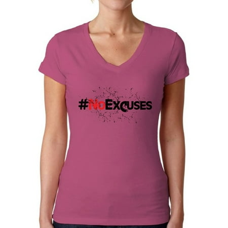 Awkward Styles Women's No Excuses Hashtag V-neck T-shirt Fitness Gym Workout Motivation