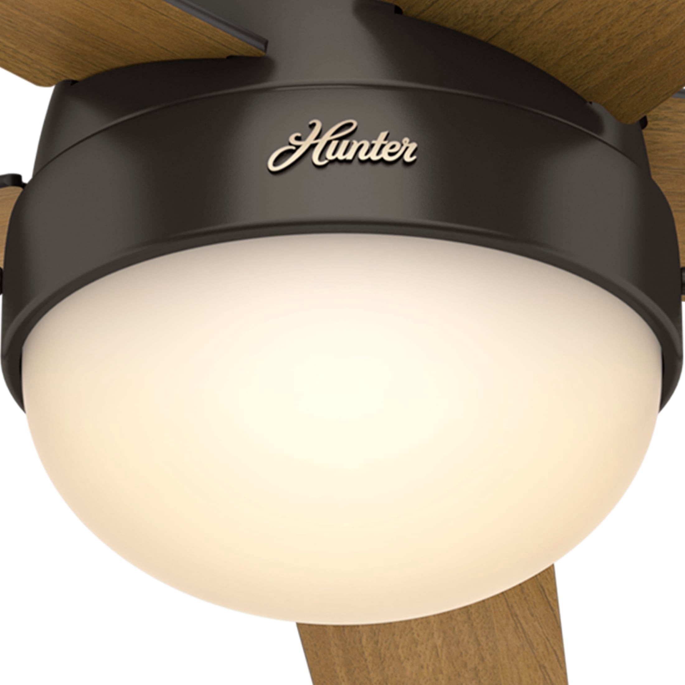 Hunter 46 inch Indoor Ceiling Fan with LED Light - Bronze Ceiling Fan with Pull Chain, For Bedroom, Living Room, or Kitchen, Low Profile Mount, No Remote, 5 Blades - Anslee 59268, Premier Bronze