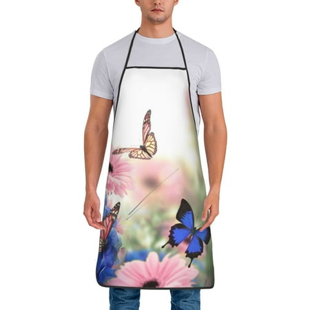 

Tideii Butterfly And Flowers for Tie-up Apron Unisex Waterproof and Stain-Resistant Bib Apron for Kitchen Garden Painting
