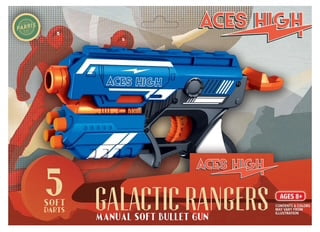 Aces High Galactic Rangers Manual Soft Bullet Gun, 5 Darts + 20 Pk of Darts
