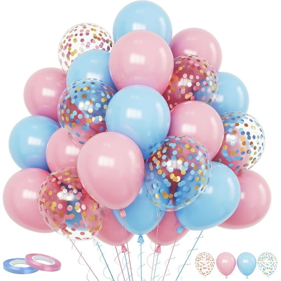 Pink and Blue Balloons Set, 60 Pack Pastel Pale Blue Pink Confetti Latex Balloons, 12 Inch Light Blue Pink Balloon Kit for Boy or Girl Gender Reveal Party Birthday Baby Bridal Shower Party Decoration