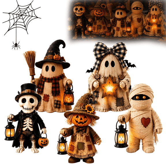 StlyGar 2026 Halloween Monster Statue Decorations, Handcrafted Halloween Figurine Decorations, 3D Resin Skeleton Pumpkin Ghost Scarecrow Mummy Statue for Home Party Decor