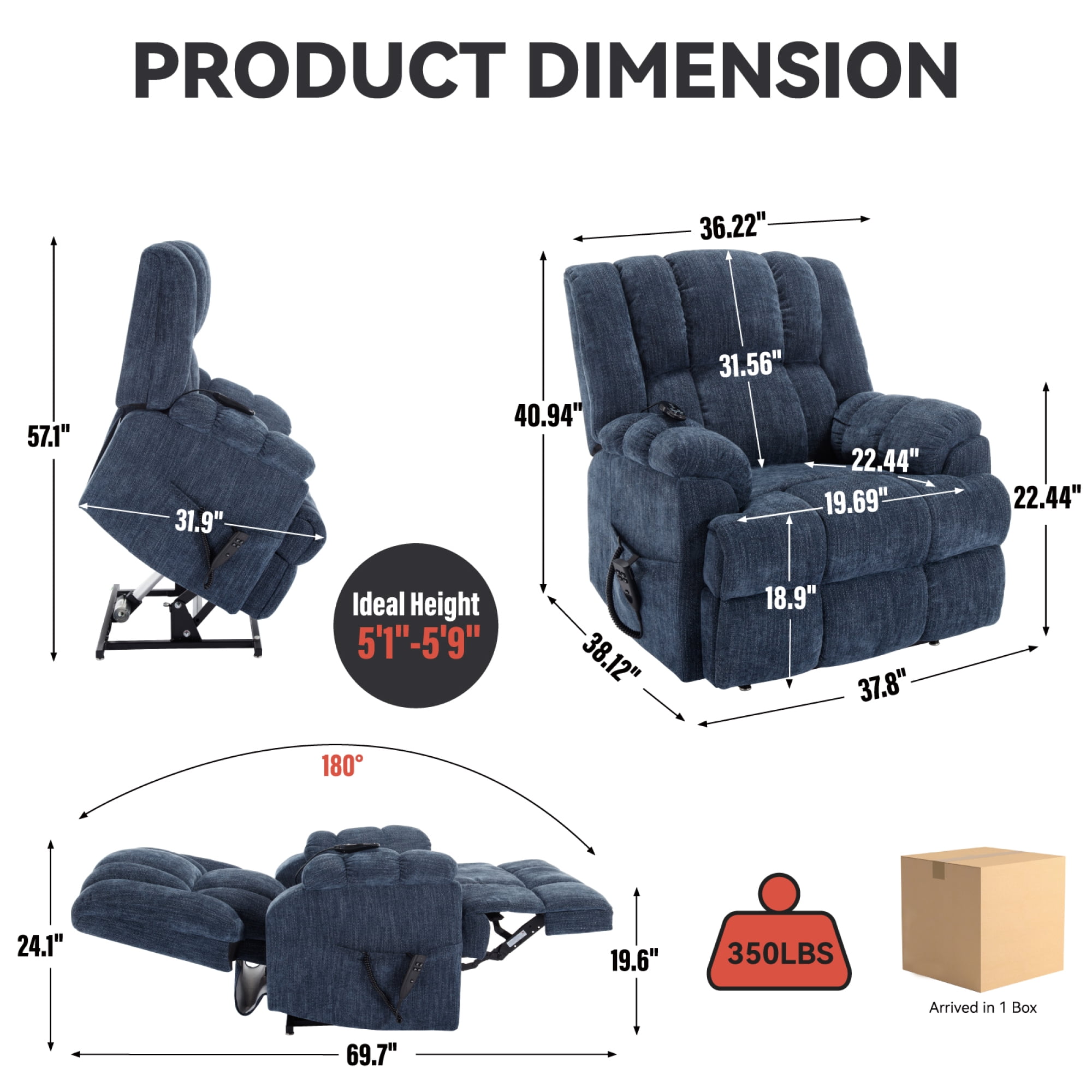 Leumius Large Power Lift Recliner Chair for Elderly,Heavy Duty Dual Motor Chenille Electric Recliners Chair with Massage and Heat for Living Room,Gray