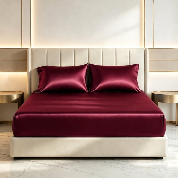 WVG Satin Queen Size Sheet Set Queen Size, Soft Bed Sheets Hair Friendly with Cooling Fitted Sheet and Pillowcases 16 Inch Deep Pocket for Bedroom, Dormitory and Hotel