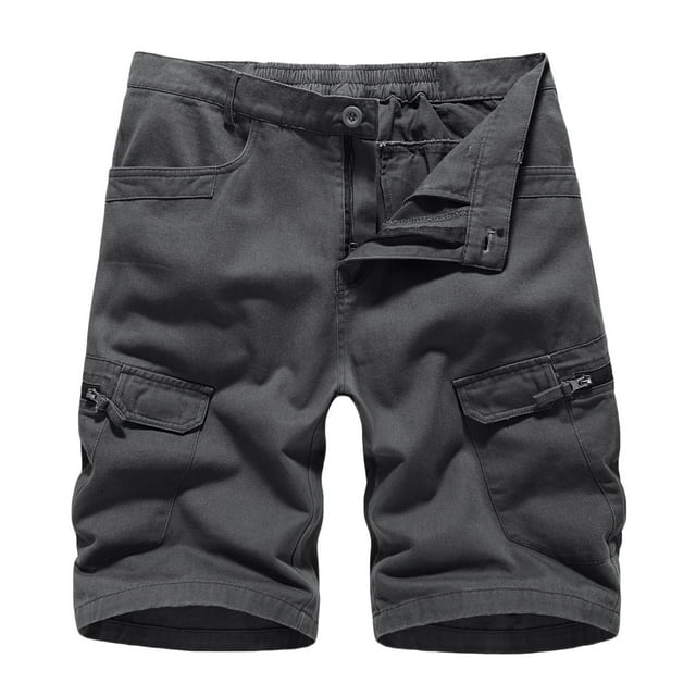 Pisexur Half Shorts Pants Men Casual Solid Zipper Button Multiple Pockets Cropped Cargo Shorts