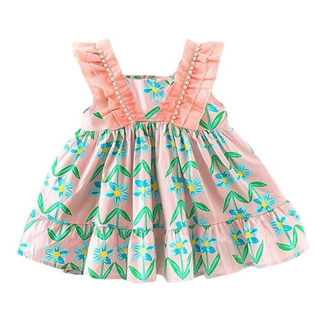 

HIBRO Toddler Girls Sleeveless Sundress Floral Prints Ruffles Princess Dress Dance Party Dresses Clothes Big Girls Dress Pants Preschool Girls Clothes