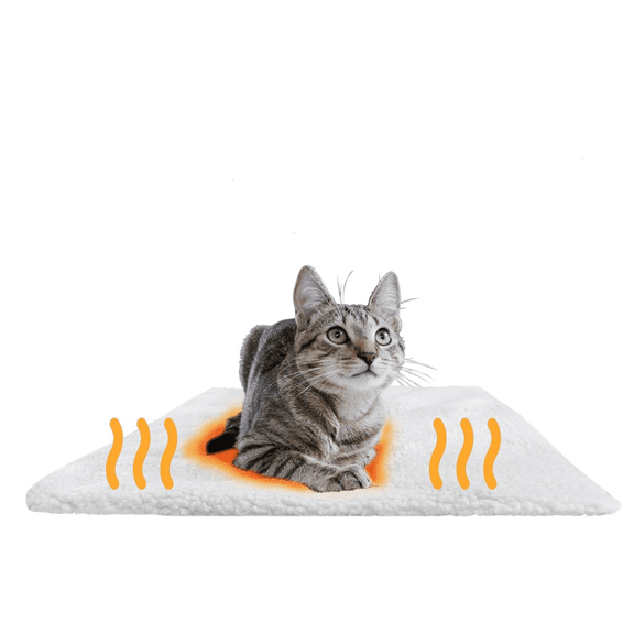 Self Heating Cat Bed 23.6 x 17.7inch - Thermal Self Warming Cat Mat for Indoor & Outdoor Use - Extra Soft Fluffy Blanket, Non-Electric Pad, Non-Slip Bottom, Removable & Washable Cover (White)