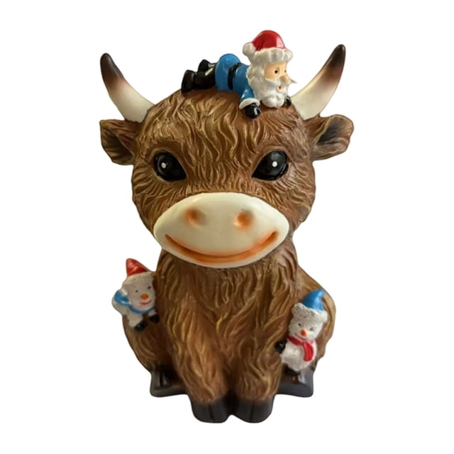 Miniature Cow Resin Statue Scottish Calf Figure for Christmas Home Garden Kitchen