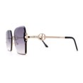 thumbnail image 4 of Womens Pearl Jewel Trim Upside Down Half Rim Rectangle Sunglasses Gold Smoke, 4 of 4