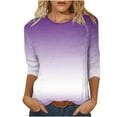 thumbnail image 2 of SOOMLON 3/4 Sleeve Tops for Women Plus Size Tunic Cotton Tops Dressy Casual Crewneck Shirts Gradient Color Print T Shirts 2025 Fashion Spring Summer Ladies Tops Loose Fit Outfits Pullover Purple 2XL, 2 of 5