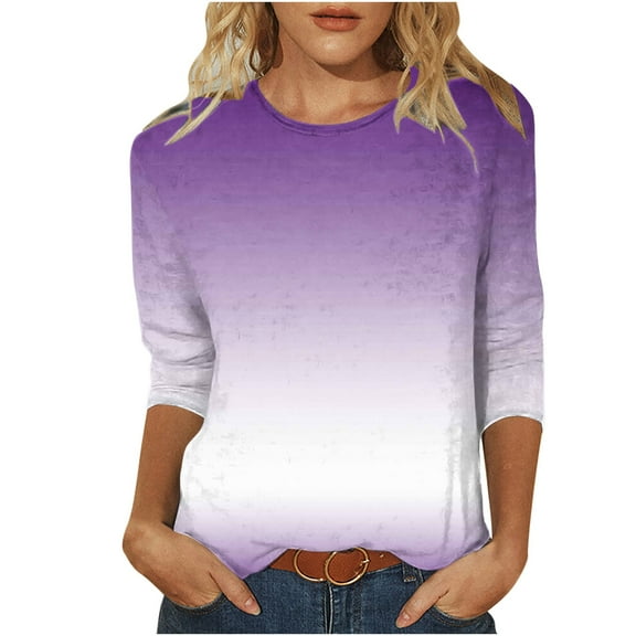 Sexlip Womens Ombre Print Tee Short Sleeve Design Breathable Fabric Relaxed Silhouette for Daily Errands Purple M