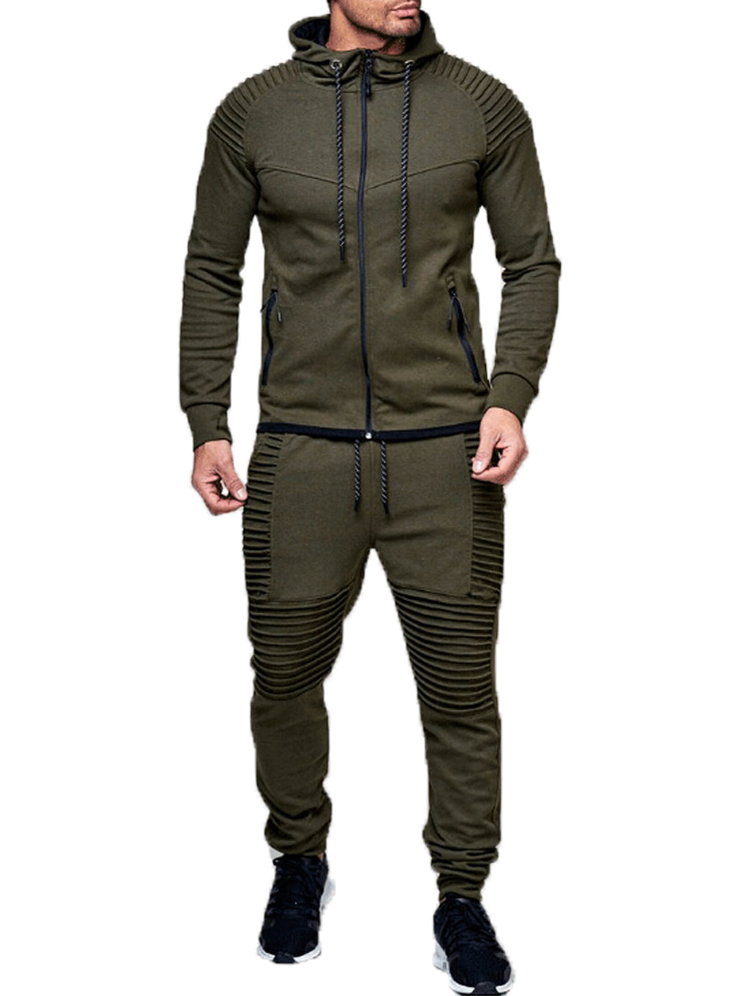 Details about   Men Sport Casual 2 Piece Tracksuit Pants Hooded Jacket Sweatsuit Sport Set New 