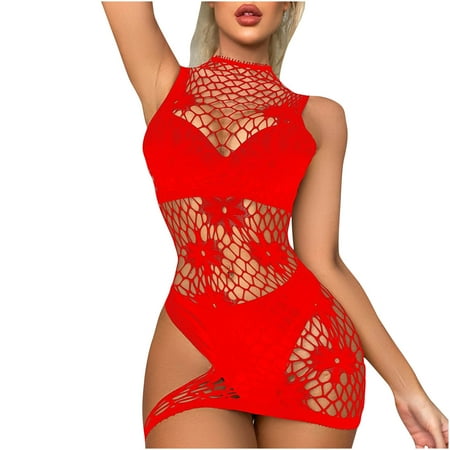 Tbopshirt Lingerie for Women Clearance Up to 50% off Womens Lingeries s Lingerie Fishnet Seamless Mesh Netting Stockings Chemise Hollow Out Bodysuit Sleepwear Valentines Day Gift for Her