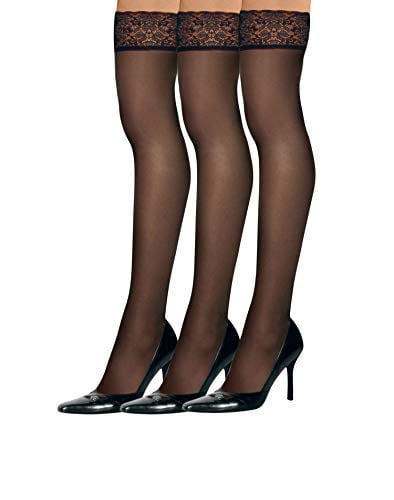 Hanes Silk Reflections Womens Lace Top Thigh High E/F Jet