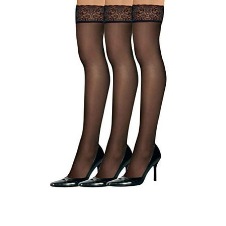 

Hanes Women`s Set of 3 Silk Reflections Lace Top Thigh Highs CD Jet C-D Pack of 3