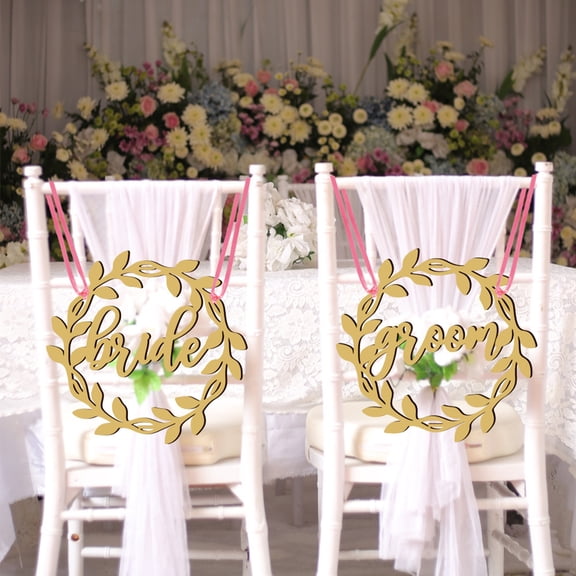 Bride and Groom Chair Signs - Mr and Mrs Chair Signs for Wedding, Bride Chair Decor, Rustic Wooden Hollow Out Decorative Wedding Signs