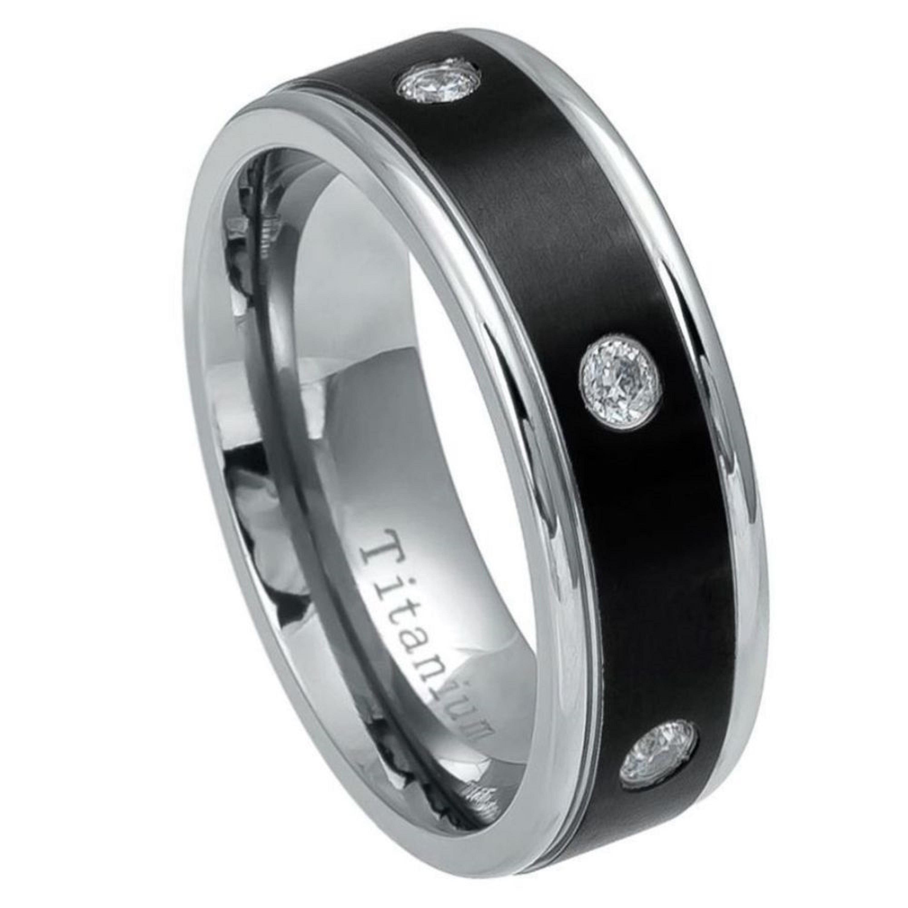 size 12 Black Plated TITANIUM 8mm wide RING with Accent Grooves & Bands 