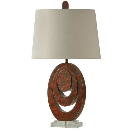 Rust Wall Lamp - Wellwood Table Lamp - Rust Finish - White Hardback Fabric Shade