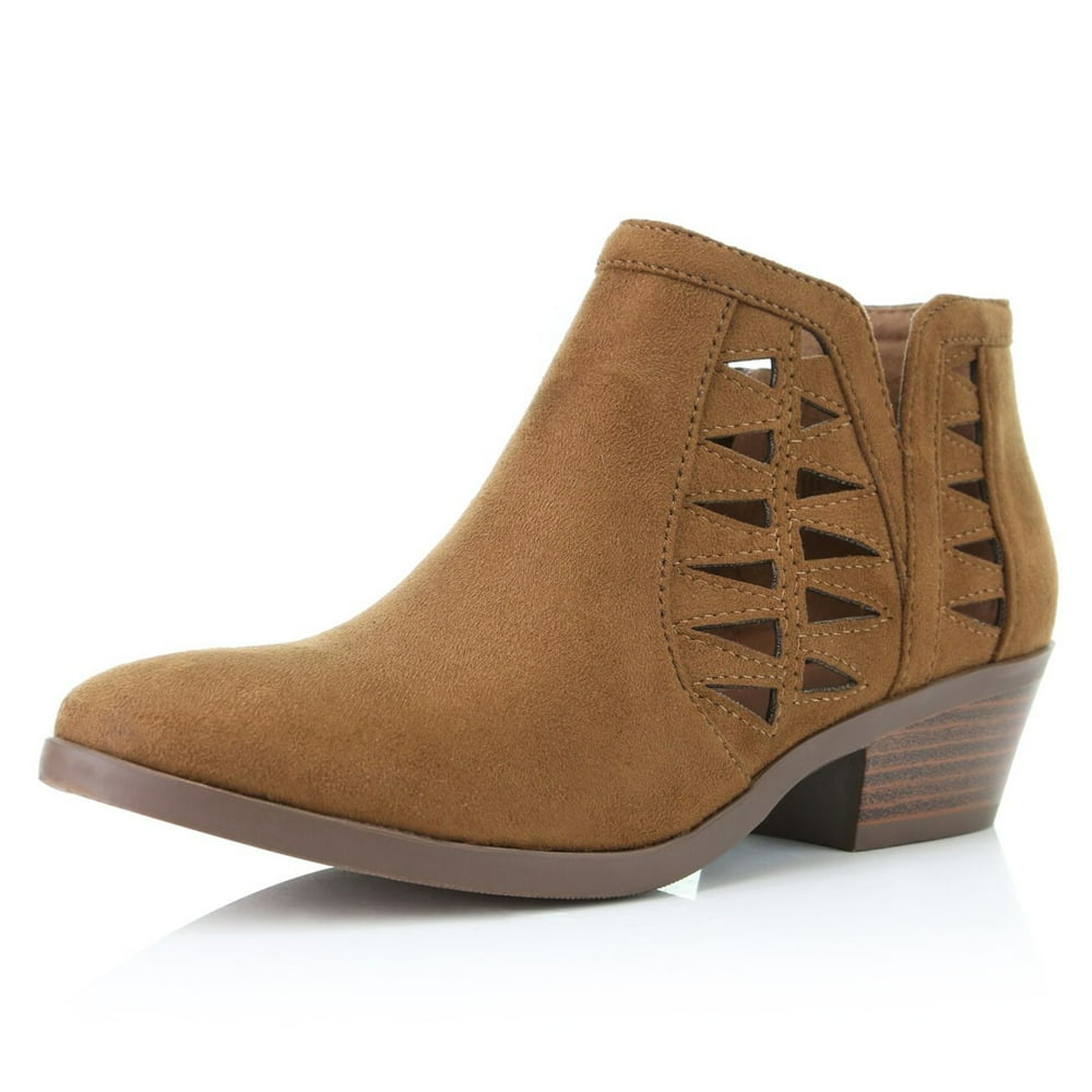 cognac low heel booties