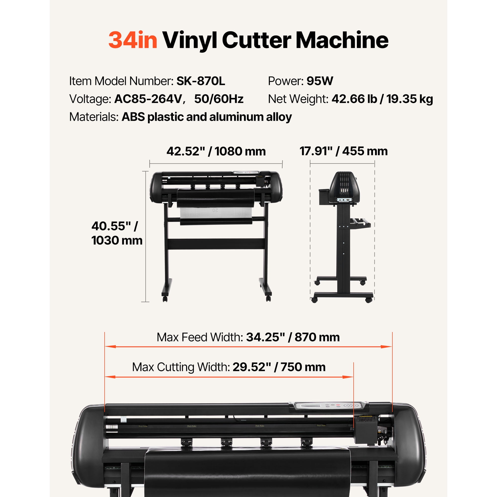 KFFKFF 34-Inch Vinyl Cutting Machine, Adjustable Speed and Pressure, Dual Blades, LED Display, Includes Sticker Sheets, Transfer Film, and Design Software