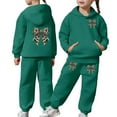 thumbnail image 3 of Shadoumai Girls 2 Pieces Outfits Pink Bow Print Hoodie Pullover Tops Sweatshirt Pants Fall Toddlers Girls Clothing,Dark Green(6-7 Years), 3 of 8
