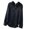 thumbnail image 4 of Blusa de mujer Camisa holgada de manga larga de satén Retro Girl Casual Top, Negro, XXL Vogacara AP001166-23B, 4 of 7
