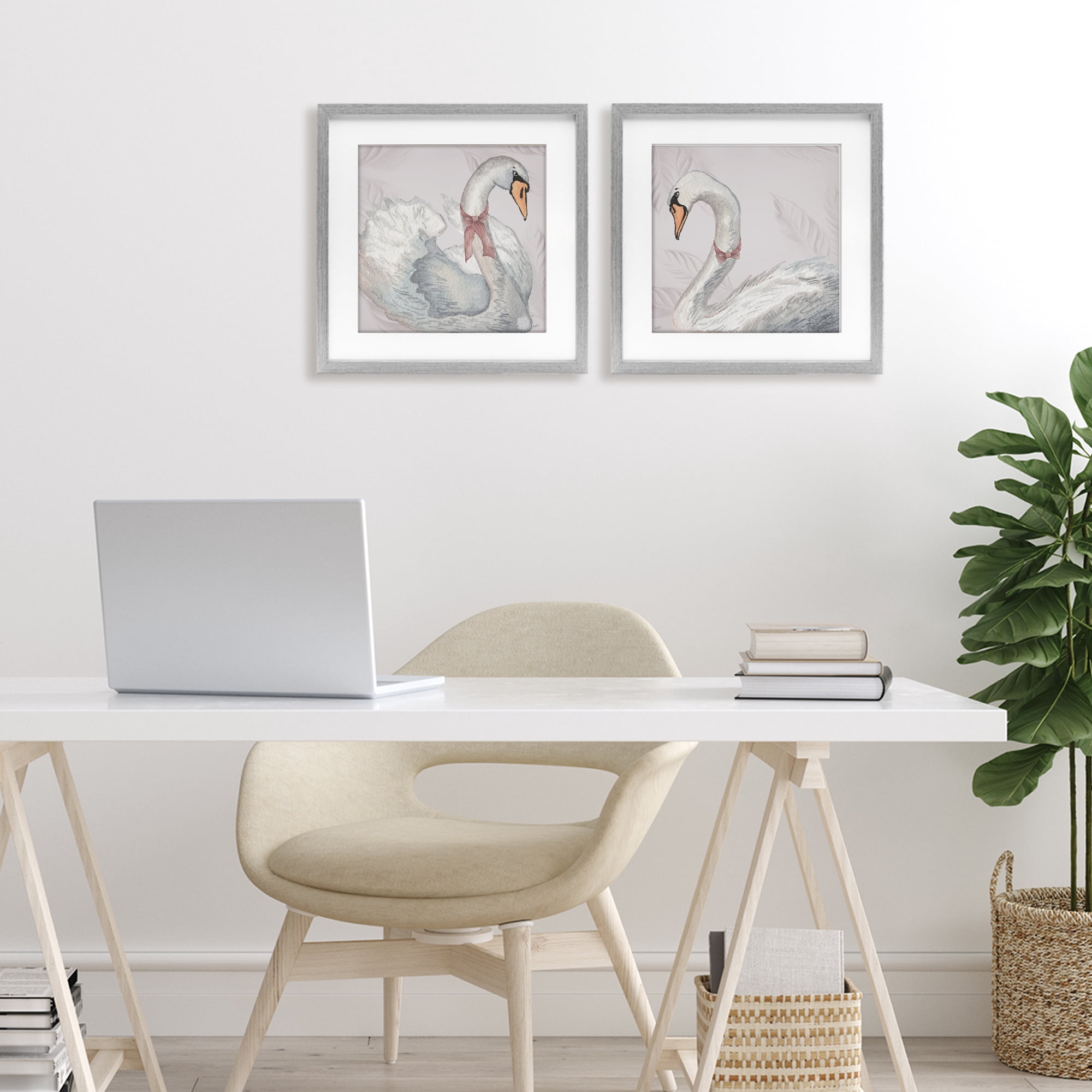 Stupell Industries Classic & Elegant Swans 2 Piece Gray Framed Print Under Glass Set, design by Elizabeth Medley