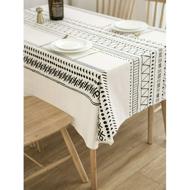 White Black Boho Tablecloth Heavy Fabric Waterproof Cotton Linen Table Cloth Kitchen Dining Coffee Farm Tabletop For Parties Rectangle Oblong 55 X 120 10 12 Seats Com White Black Boho Tablecloth Heavy, What Size Tablecloth For Table That Seats 12