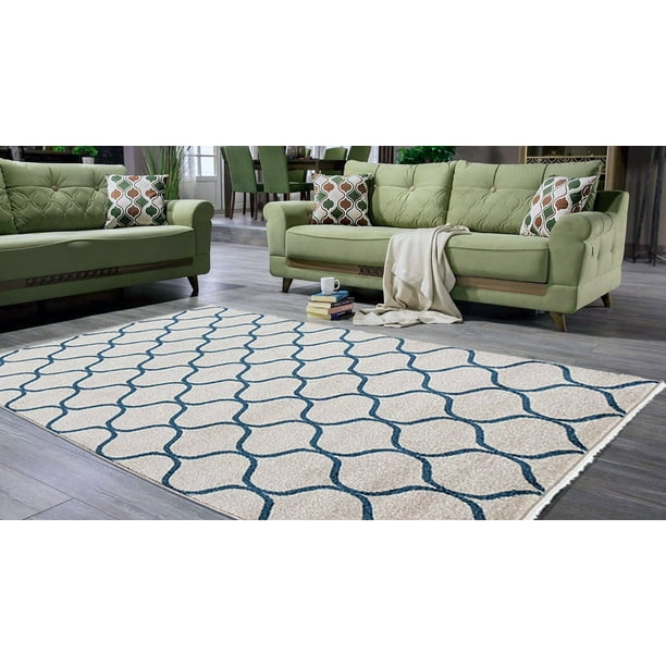 Cosi Collection Easy Clean Stain and Fade Resistant White Ottoman Area Rug for Bedroom Kitchen