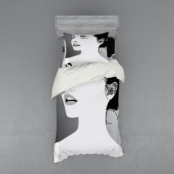 Ambesonne Retro Bedding Set 3 Pcs, Digital Girl, Twin, Black Grey